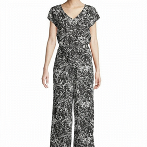 Halston belted jumpsuit short sleeveless black and white